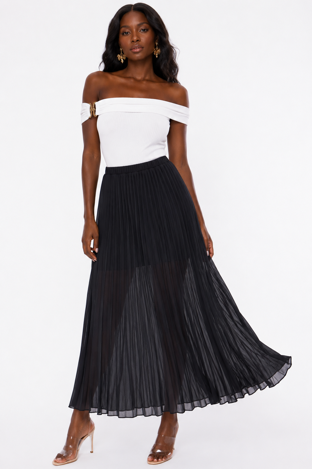 Lisa Black Pleated Maxi Skirt