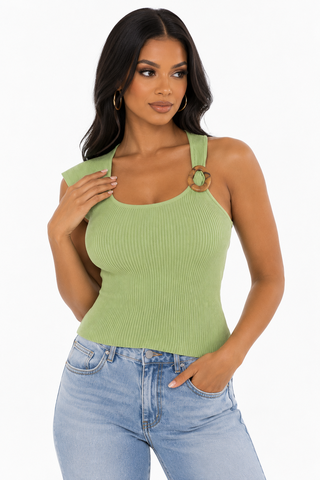 Gia Ribbed Sage Top