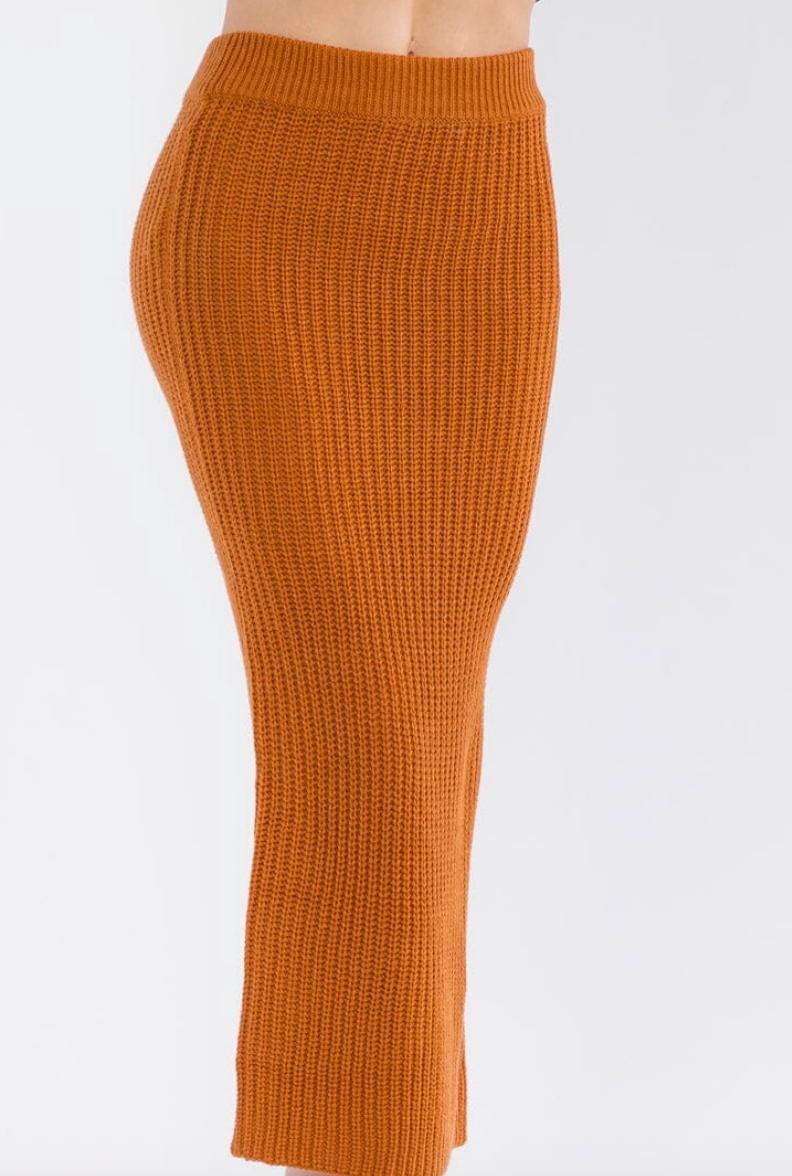 Rust Ribbed Pencil Skirt