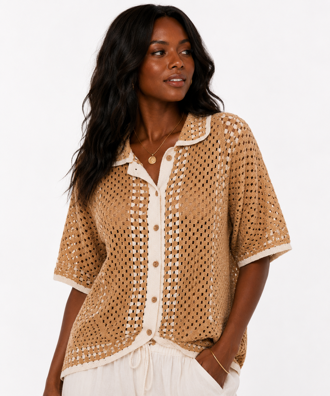 Miami Vice Khaki Crotchet Shirt