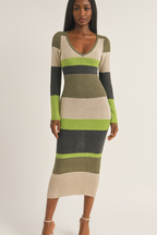 Ariel Green Stripe Knitted Dress