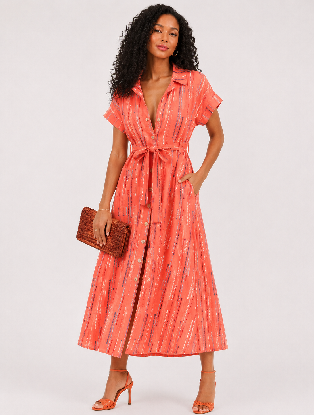 Salmon Woven Maxi Dress